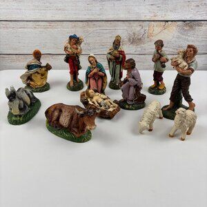 Vintage Nativity Set 12 Piece Figures Marked Italy